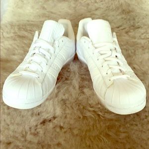 Adidas All White Snake Print Superstars 10M women
